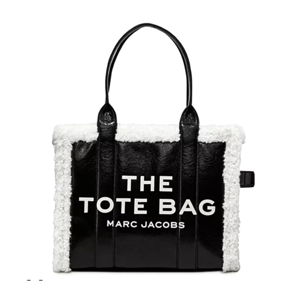 Marc Jacobs The Large Crinkle Teddy Tote - Black w/ White Trim